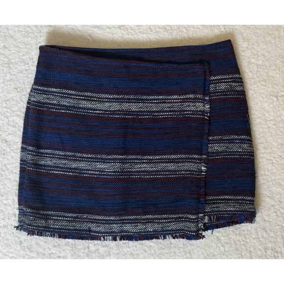 Joie Womens Genae Dark Navy Red Striped Boho Chic Hip Mini Faux Wrap Skirt 4 - Picture 1 of 8